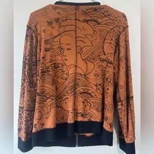 Vintage spa by Chicos Brown sequins cheetah print Asian inspired zipup statement